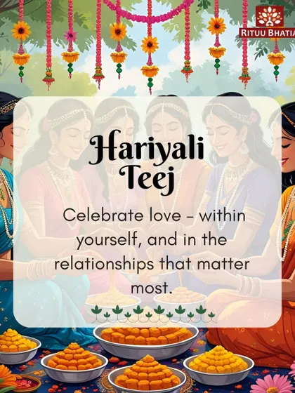 Teej is a festival to celebrate love, both within yourself and in the relationships that matter most. This image of women gathering together reflects the community and shared joy that are central to this beautiful tradition.