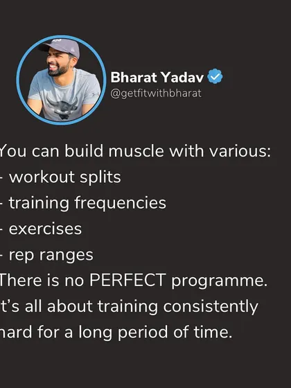 There is no single "perfect" program. The secret to building muscle is training consistently and with intensity over a long period of time.