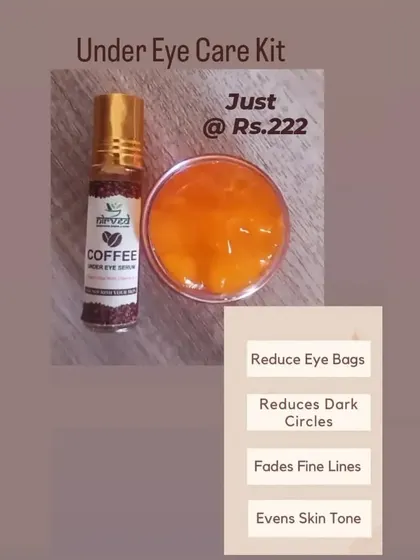 My Under Eye Care Kit is designed to reduce eye bags, dark circles, and fine lines. The kit includes a coffee-infused under-eye serum and a hydrating gel.