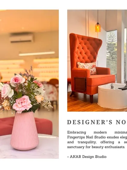 A designer's note on the Fingertips Nail Studio project. My vision was to embrace modern minimalism to create a serene sanctuary for beauty enthusiasts. The space exudes elegance and tranquility, offering a peaceful escape for clients to relax and indulge.