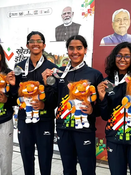 The girls' silver-winning relay team at the Khelo India Youth Games.