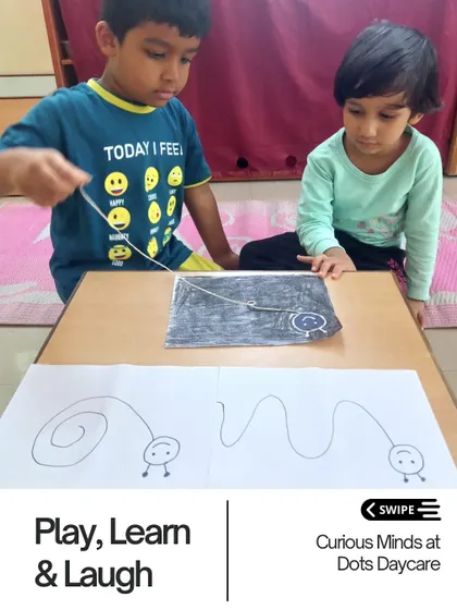 This tracing activity is a fun way to develop the fine motor skills needed for writing. The children are so engaged in the game that they don't even realize they are practicing important pre-writing strokes.