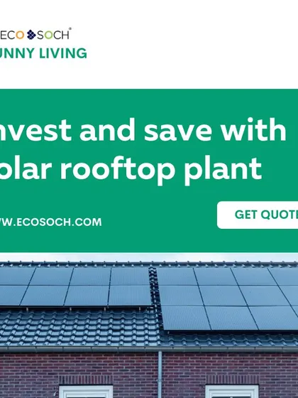 This graphic encourages homeowners to invest in a solar rooftop plant. It highlights the dual benefit of saving money on electricity bills while making a smart investment in a sustainable future.