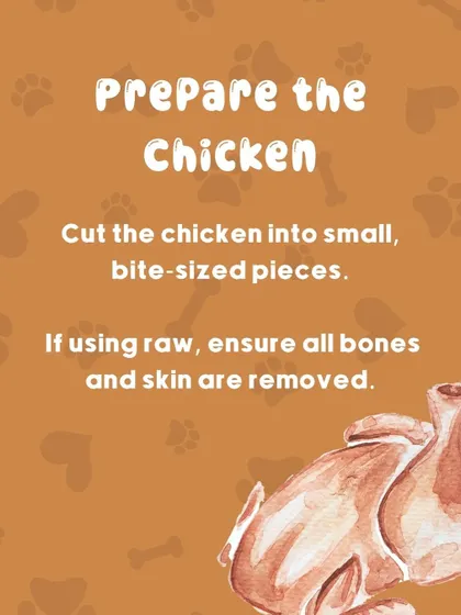 First, prepare the chicken by cutting it into small, bite-sized pieces. Make sure to remove all bones and skin, as these can be harmful to pets.
