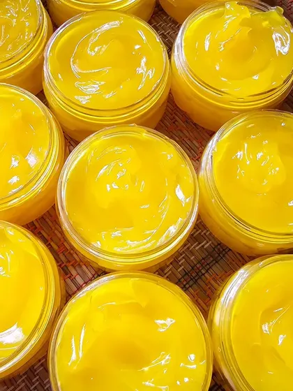 An overhead view of my freshly made Saffron Day Gels. I make everything in small batches to ensure you get the freshest product possible.