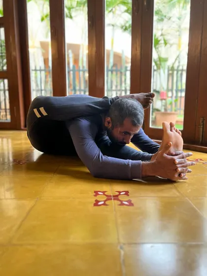 "Attune yourself to the active inner Guidance; the Divine Voice has the answer to every dilemma of life." In the depth of Kurmasana (Tortoise Pose), we turn inward to listen to that guidance.