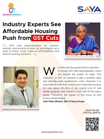 Our MD, Vikas Bhasin, provides his expert opinion on the impact of GST rate cuts on affordable housing, as covered by Constrofacilitator. While a positive step, he notes the limited impact on end prices.