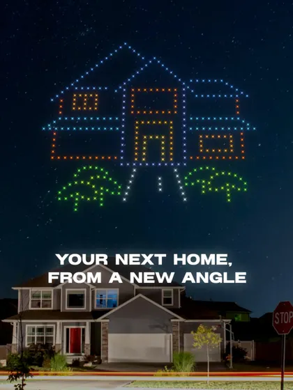 See your next home from a new angle. This drone formation of a house above the actual property is a creative and compelling way to showcase real estate listings.