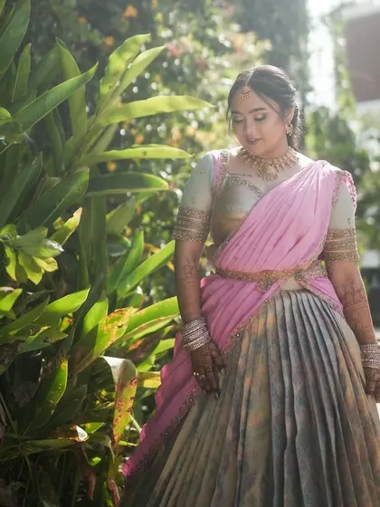 The soft, natural light brings out the subtle sheen of the upcycled silk skirt.