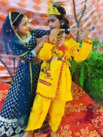A classic Radha Krishna pose, taught to our young students for a mythological dance drama.