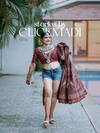 A modern and fun bridal portrait, capturing the bride's personality and excitement on her wedding day.