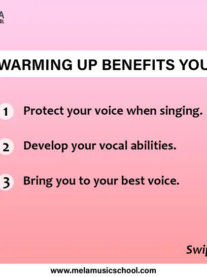 A simple list of the benefits of warming up. I ensure my students understand why these exercises are so important for their vocal development.