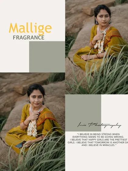 A collage from the same series, combining different poses to tell a story of rustic elegance and natural beauty.