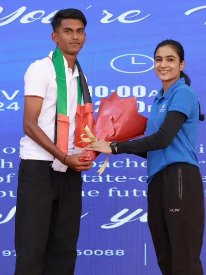 BFC player Vinith Venkatesh is welcomed at the launch event in the UAE.