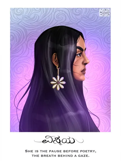 This piece, which I call 'Vismaya' (wonder), is all about capturing a mood and personality rather than just a likeness. It shows my approach to stylized portraits, using color, texture, and expression to create something that feels alive and poetic.