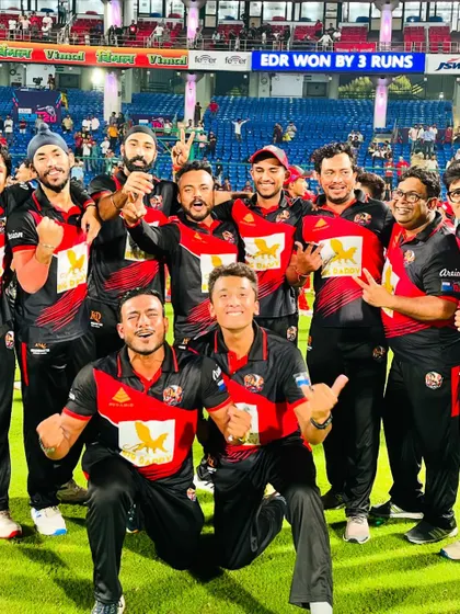 The joy of winning. The team celebrating on the field after a thrilling final.