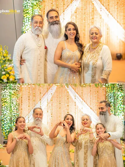 Fun and loving family portraits, including one where the family makes heart shapes with their hands, capturing the warmth of the occasion.