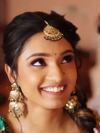 More glimpses into the vibrant and earthy makeup styles perfect for Mehendi celebrations, showing different angles and happy moments.