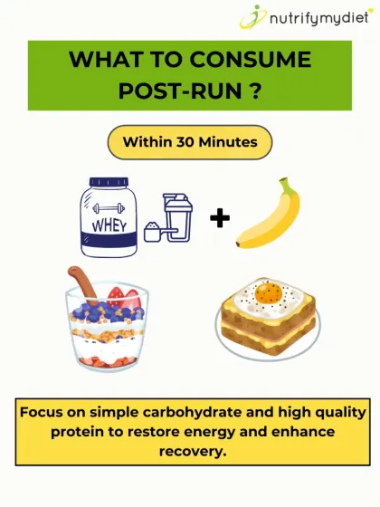 What to eat after your run? Within 30 minutes, focus on simple carbs and high-quality protein like a whey shake with a banana or a yogurt parfait to restore energy and enhance recovery.