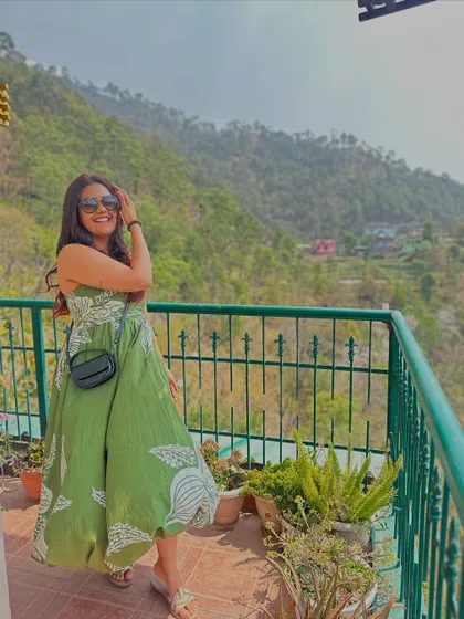 A happy moment, breathing in the fresh mountain air.