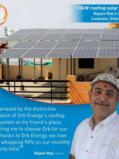 Mr. Rajeev Rao was amazed by the quality of our installation at his friend's place and chose us for his own 10kW system. He now saves a whopping 90% on his monthly electricity bills.