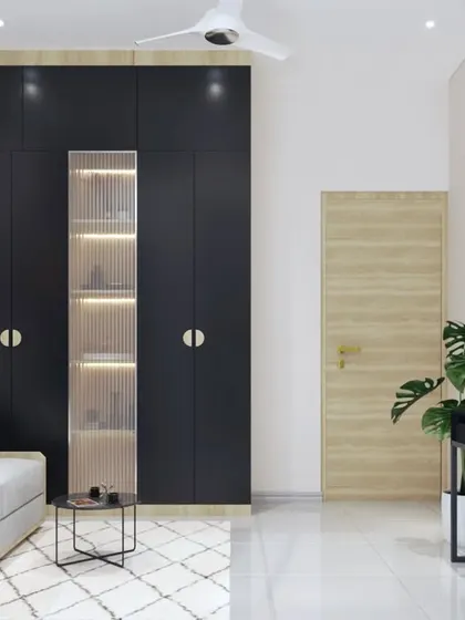 A duplicate of image 226, showing the extensive storage capacity of the custom-built wardrobe in the multifunctional space.