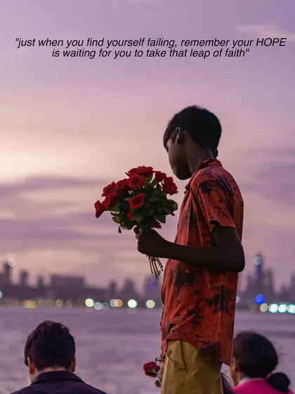 A series of images from Marine Drive at twilight, featuring people finding moments of solitude and connection against the city skyline. The photos are paired with poetic quotes about life, love, and hope.