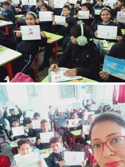 Students proudly showing their artwork during the drawing competition. Such events are designed to illuminate, educate, and inspire young minds.