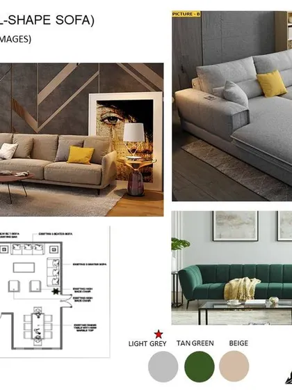 This is part of our design process. We create detailed mood boards with reference images, color palettes, and floor plans to help you visualize the style before we start execution.