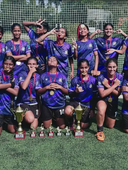 A fun team photo after a successful day at the Blue Cubs football tournament, where we won both the U15 and open women categories.