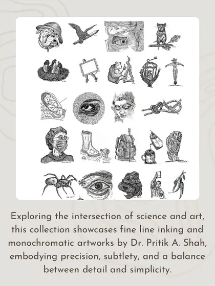 A collection of Dr. Pritik A. Shah's intricate, monochromatic artworks that were part of our exhibition.
