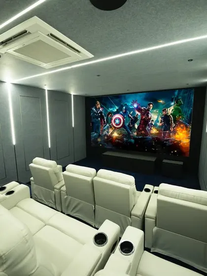 The Avengers assemble on the big screen in this Madurai home cinema. The vibrant colors and sharp details demonstrate the quality of the projection and screen combination.