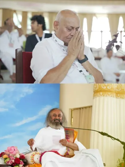 A participant in our Spiritual Sojourn program in a state of prayerful meditation. The program combines practical wisdom for leaders with deep spiritual practices to align outer action with inner presence.