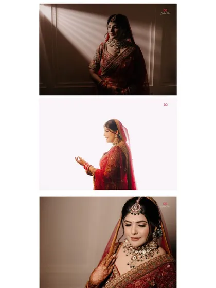 A triptych of artistic bridal portraits, using dramatic lighting and shadows to create elegant and striking images.