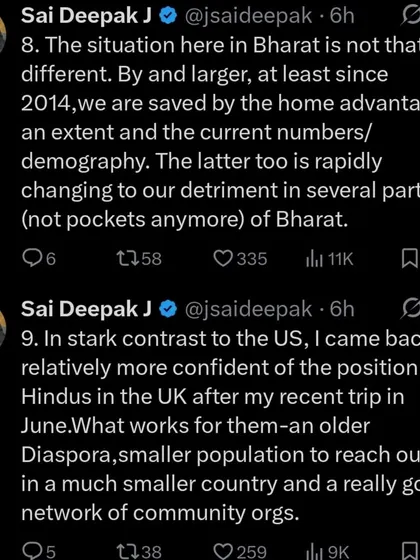 Comparing the situation of Hindus in Bharat with those in the US and UK. While we have a home advantage, the demographic changes in several parts of Bharat are a serious cause for concern.