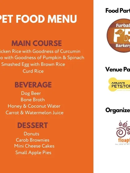 I curate a complete menu for my events, including pet-friendly beverages and desserts. This menu from a Pet Brunch shows the level of detail I put into every celebration.