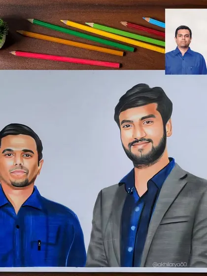 This A3 colored pencil drawing brings two colleagues or friends together from separate photos. It's a great option for corporate gifts or team memorabilia.
