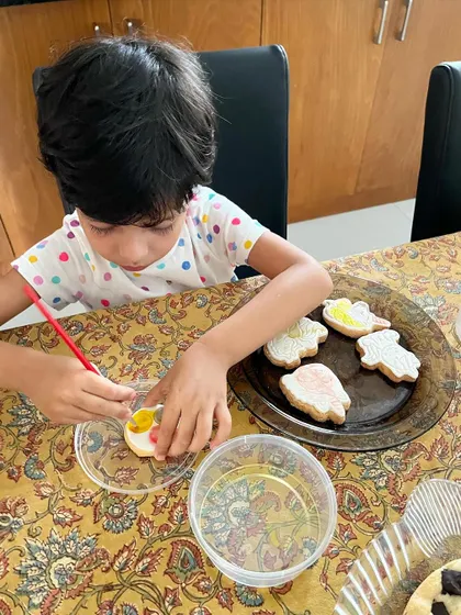 A different angle of this little artist at work. It's so rewarding to see the concentration and joy these simple cookie kits can bring.