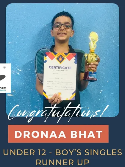 Dronaa Bhat as the runner-up in the under 12 Boys’ category. His journey is a great example of progress through our structured coaching levels.