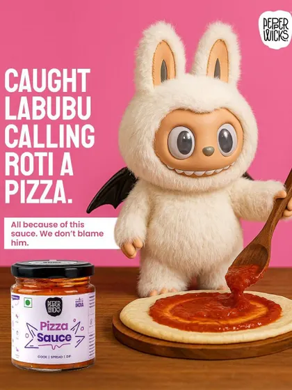"Caught Labubu calling roti a pizza." We use humor and playful copy in our creative campaigns to make brands more relatable and build a strong connection with their audience.