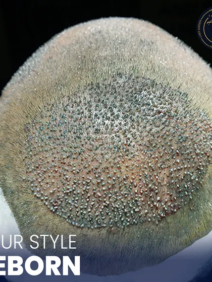 This is where science meets style. A detailed view of newly implanted hair follicles, showcasing the meticulous process of high-density hair restoration.