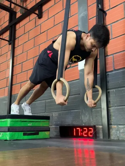 Ring pushups with feet elevated. This is a tough variation that really challenges your chest and shoulder stability.