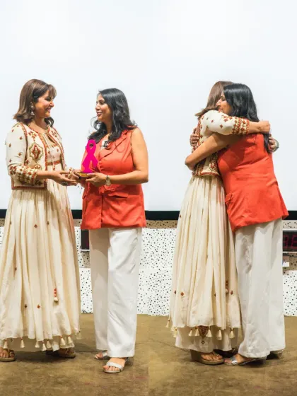 A full heart. Here I am being felicitated by actress Hina Khan at the Women's Day event. It was an honor to not only document the day but also be recognized among such inspiring women.
