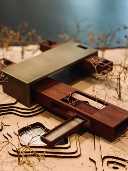 A site specific insertion, captured in a wood and brass model. The project must deliver a well laid out home without disrupting the naturalness of the site. The model helps us find that balance between iconic and sensitive.
