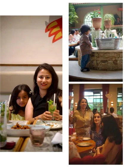 A collage of moments from Mother's Day brunch, from kids enjoying the space to families sharing a meal.