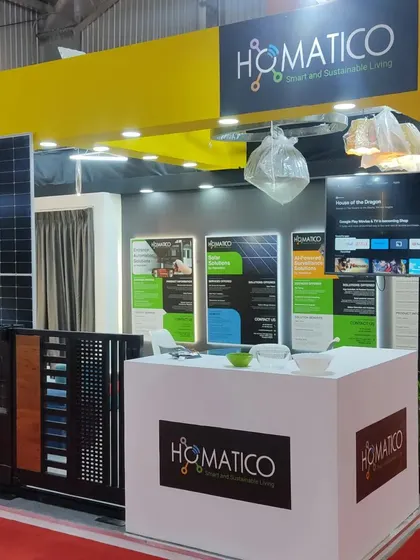 Our booth at D-arc BUILD, showcasing our solutions for home automation, solar panels, and gate automation.