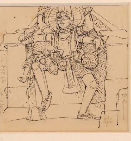A close-up of the 3.5" x 3.5" sketch by Ganesh Pyne, a small but powerful example of a master's hand.