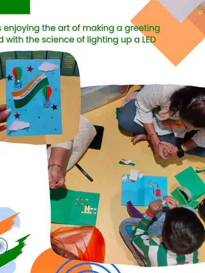 This collage shows the process and the final product: a beautiful, light-up greeting card that is both a piece of art and a working electronic circuit.