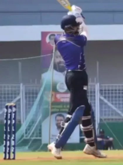 The follow-through of a massive six from Akash Parkar. His incredible feat showcases the explosive batting skills developed through our training.