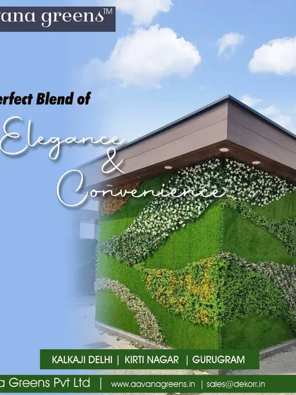 The perfect blend of elegance and convenience. This exterior wall is completely transformed with a custom-designed artificial vertical garden, featuring waves of white and yellow flowers for a beautiful, artistic effect.